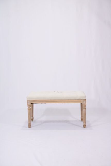 Vintage Tufted Fabric Upholstered and Rubber Wood Bench BS-023